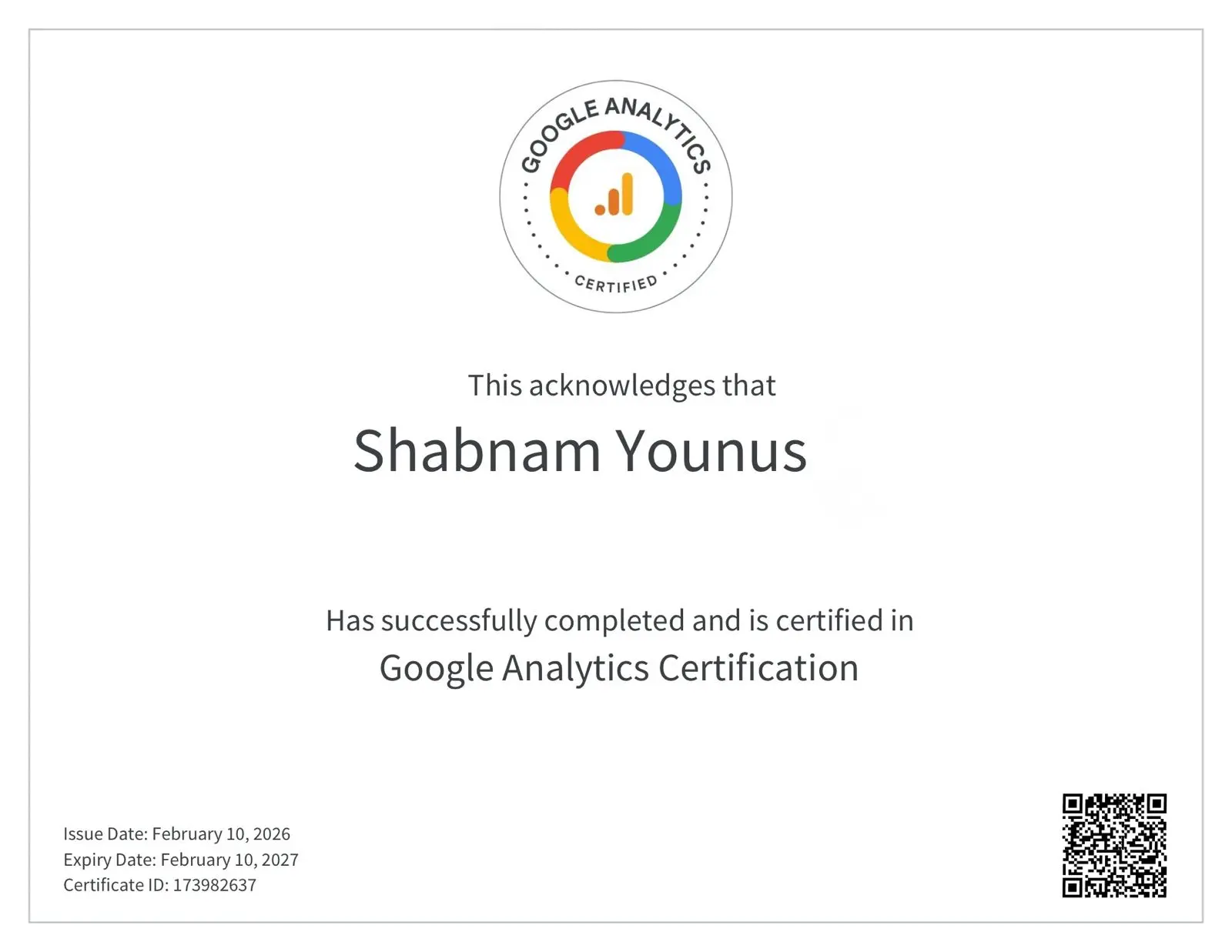 Google Analytics certification highlighting analytics skills of a digital marketing expert in Dubai