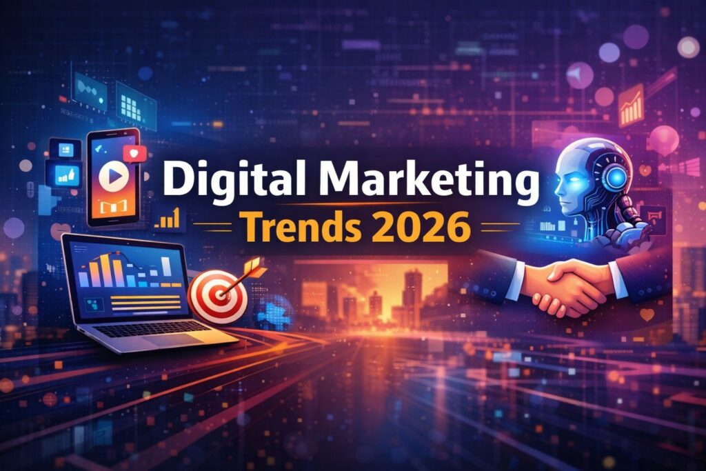 Digital Marketing Trends 2026 blog header, modern and minimalist design, professional clean background with title text only